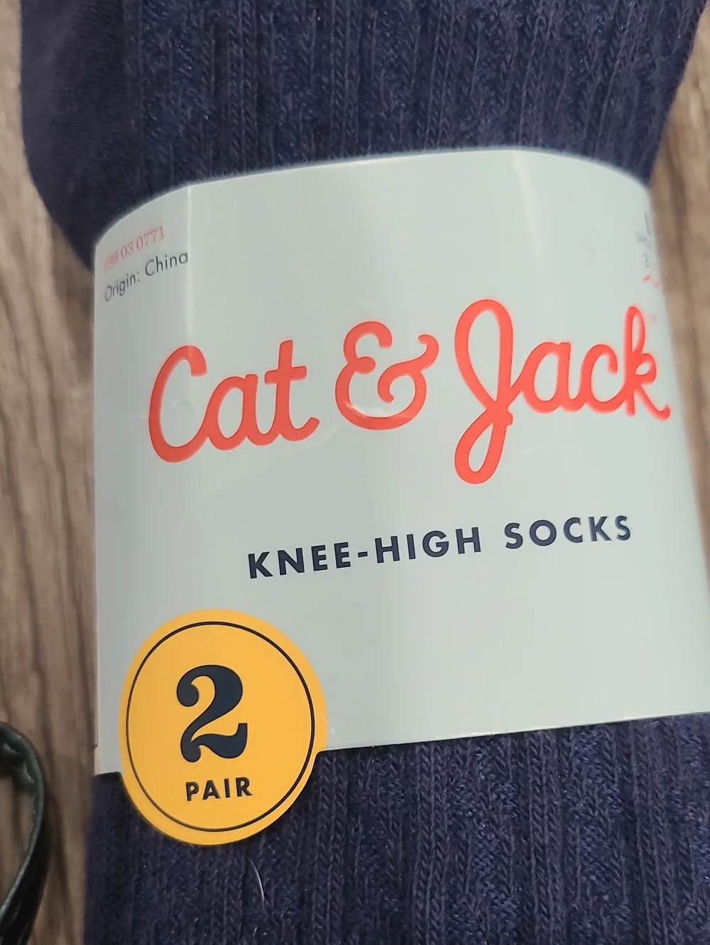 Cat & Jack Navy Schoom Socks 4 Knee High, 3 Crew Size Large 3-7